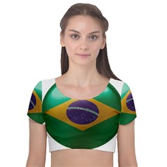 Brazil Flag Country Symbol Velvet Short Sleeve Crop Top  by Sapixe