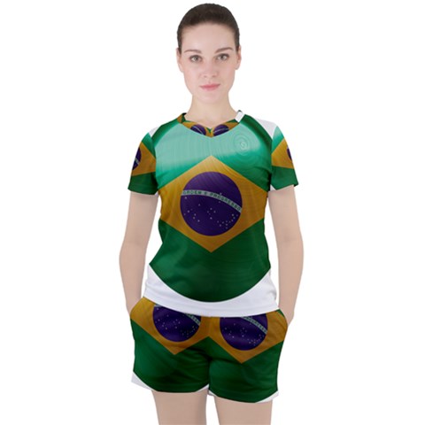 Brazil Flag Country Symbol Women s Tee And Shorts Set by Sapixe