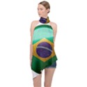 Brazil Flag Country Symbol Halter Asymmetric Satin Top View1