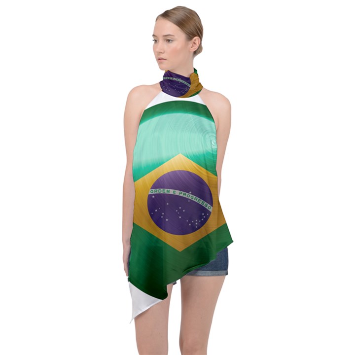 Brazil Flag Country Symbol Halter Asymmetric Satin Top