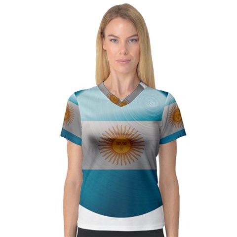 Argentina Flag Country Nation V-neck Sport Mesh Tee by Sapixe