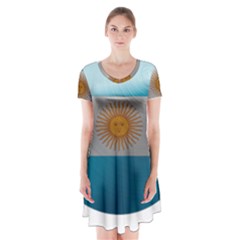 Argentina Flag Country Nation Short Sleeve V-neck Flare Dress by Sapixe