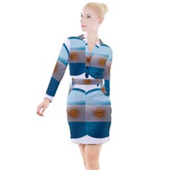 Argentina Flag Country Nation Button Long Sleeve Dress by Sapixe