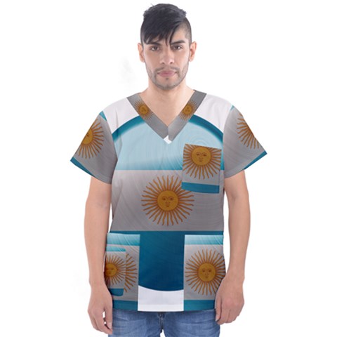 Argentina Flag Country Nation Men s V-neck Scrub Top by Sapixe