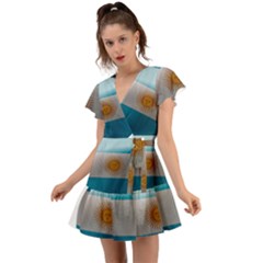 Argentina Flag Country Nation Flutter Sleeve Wrap Dress by Sapixe