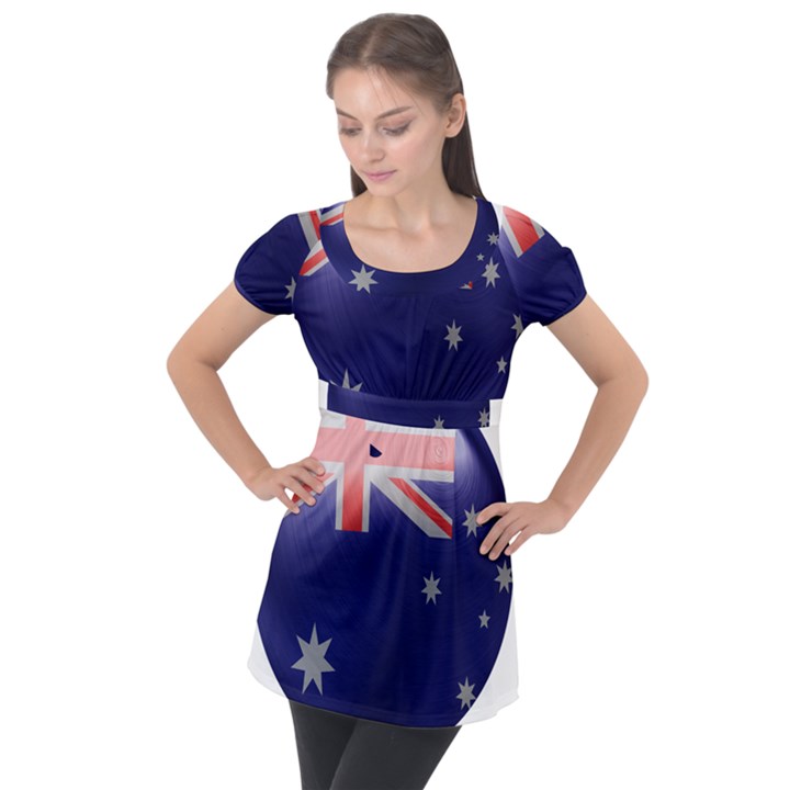 Australia Flag Country National Puff Sleeve Tunic Top