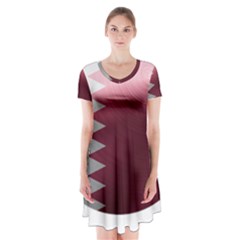 Qatar Flag Country Nation National Short Sleeve V-neck Flare Dress by Sapixe