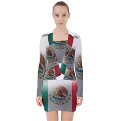 Mexico Flag Country National V-neck Bodycon Long Sleeve Dress by Sapixe