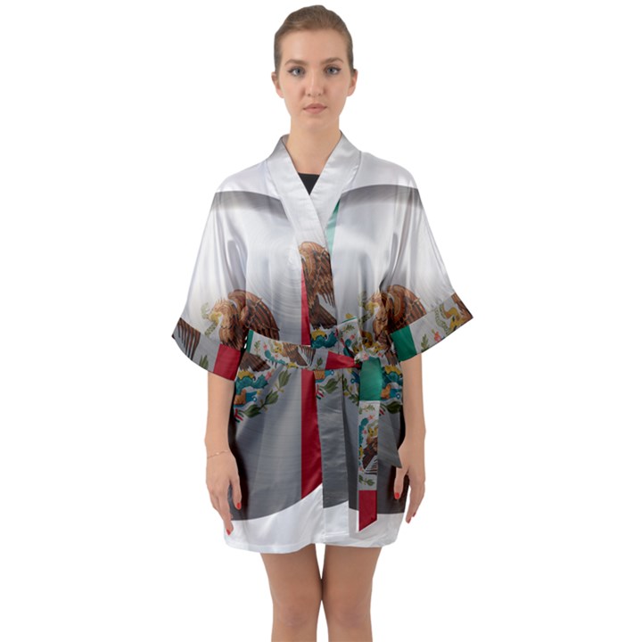 Mexico Flag Country National Quarter Sleeve Kimono Robe