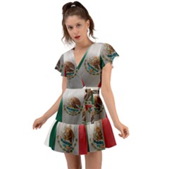 Mexico Flag Country National Flutter Sleeve Wrap Dress by Sapixe