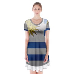 Uruguay Flag Country Symbol Nation Short Sleeve V-neck Flare Dress