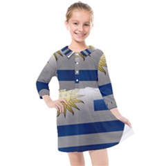 Uruguay Flag Country Symbol Nation Kids  Quarter Sleeve Shirt Dress by Sapixe