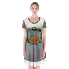 Peru Flag Country Symbol Nation Short Sleeve V-neck Flare Dress by Sapixe