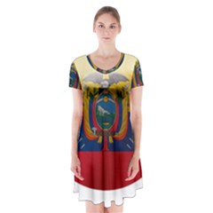 Ecuador Flag Ecuadorian Country Short Sleeve V-neck Flare Dress by Sapixe