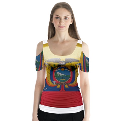 Ecuador Flag Ecuadorian Country Butterfly Sleeve Cutout Tee  by Sapixe