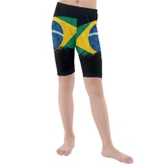 Flag Brazil Country Symbol Kids  Mid Length Swim Shorts by Sapixe