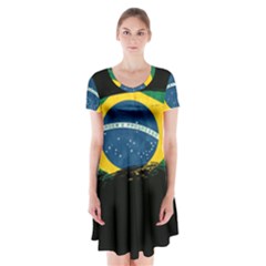 Flag Brazil Country Symbol Short Sleeve V-neck Flare Dress by Sapixe