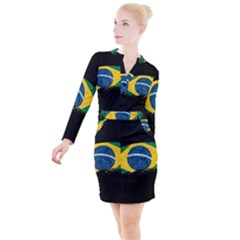 Flag Brazil Country Symbol Button Long Sleeve Dress