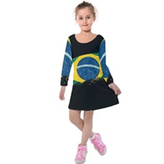 Flag Brazil Country Symbol Kids  Long Sleeve Velvet Dress