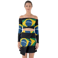 Flag Brazil Country Symbol Off Shoulder Top With Skirt Set by Sapixe