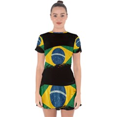 Flag Brazil Country Symbol Drop Hem Mini Chiffon Dress by Sapixe