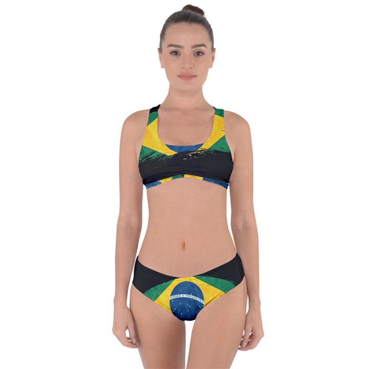 Flag Brazil Country Symbol Criss Cross Bikini Set