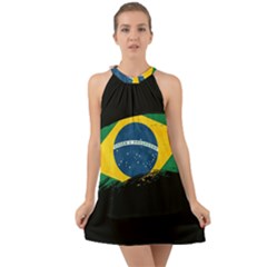 Flag Brazil Country Symbol Halter Tie Back Chiffon Dress by Sapixe