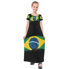 Flag Brazil Country Symbol Kids  Short Sleeve Maxi Dress