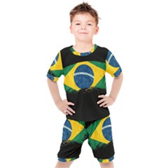 Flag Brazil Country Symbol Kids  Tee And Shorts Set by Sapixe