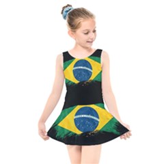 Flag Brazil Country Symbol Kids  Skater Dress Swimsuit by Sapixe