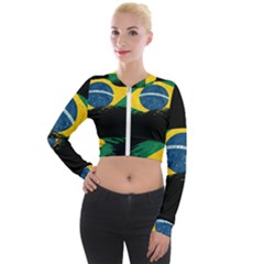 Flag Brazil Country Symbol Long Sleeve Cropped Velvet Jacket by Sapixe