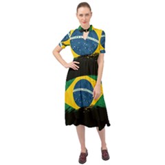 Flag Brazil Country Symbol Keyhole Neckline Chiffon Dress