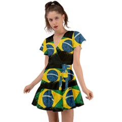 Flag Brazil Country Symbol Flutter Sleeve Wrap Dress by Sapixe