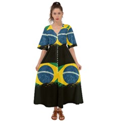 Flag Brazil Country Symbol Kimono Sleeve Boho Dress