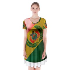 Bolivia Flag Country National Short Sleeve V-neck Flare Dress by Sapixe