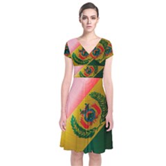 Bolivia Flag Country National Short Sleeve Front Wrap Dress by Sapixe