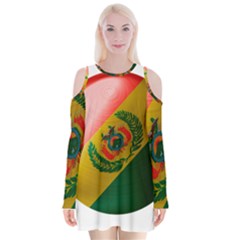 Bolivia Flag Country National Velvet Long Sleeve Shoulder Cutout Dress