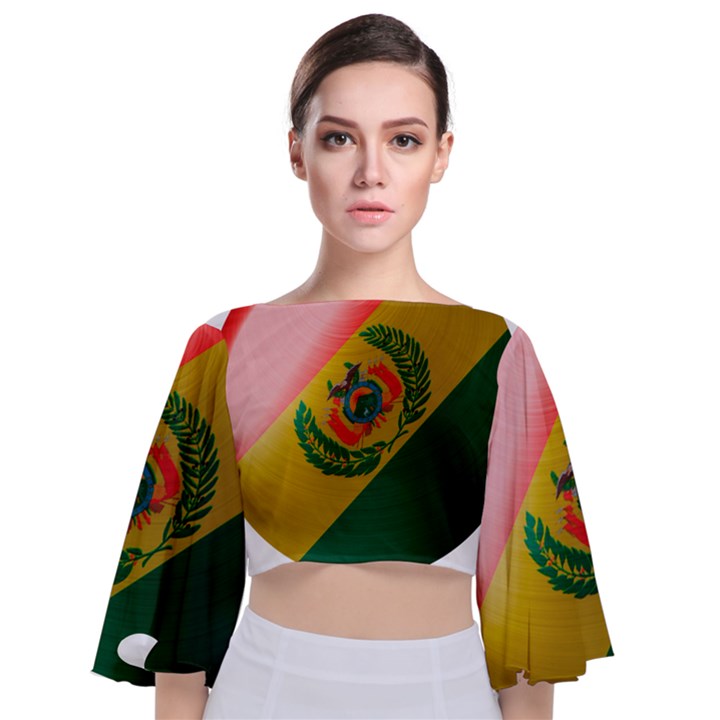 Bolivia Flag Country National Tie Back Butterfly Sleeve Chiffon Top