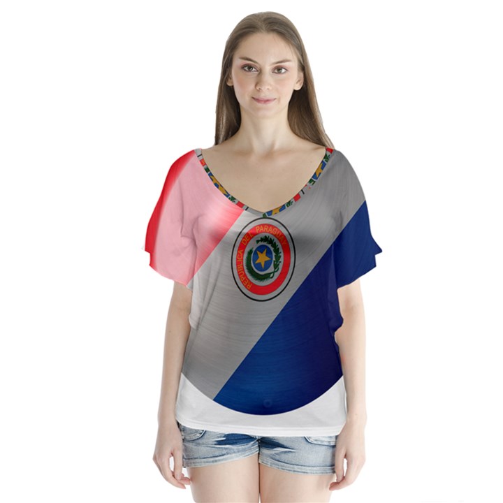 Paraguay Flag Country Nation V-Neck Flutter Sleeve Top