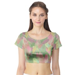 Watercolor Leaves Pattern Short Sleeve Crop Top by Valentinaart