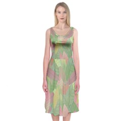 Watercolor Leaves Pattern Midi Sleeveless Dress by Valentinaart