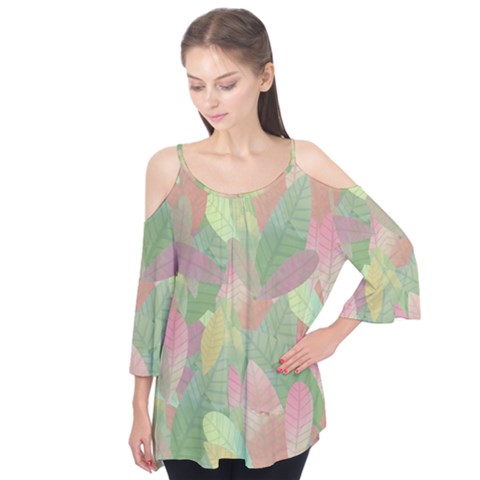 Watercolor Leaves Pattern Flutter Tees by Valentinaart