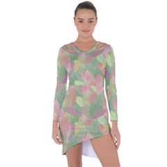 Watercolor Leaves Pattern Asymmetric Cut-out Shift Dress by Valentinaart