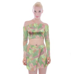 Watercolor Leaves Pattern Off Shoulder Top With Mini Skirt Set by Valentinaart