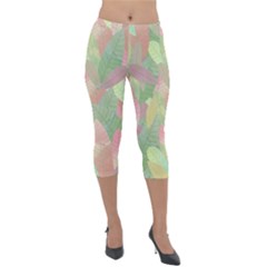 Watercolor Leaves Pattern Lightweight Velour Capri Leggings  by Valentinaart