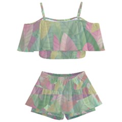 Watercolor Leaves Pattern Kids  Off Shoulder Skirt Bikini by Valentinaart