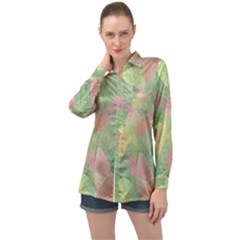 Watercolor Leaves Pattern Long Sleeve Satin Shirt