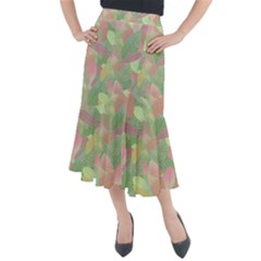 Watercolor Leaves Pattern Midi Mermaid Skirt