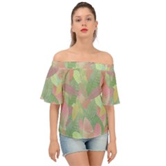 Watercolor Leaves Pattern Off Shoulder Short Sleeve Top