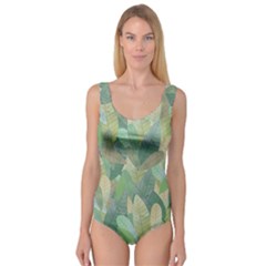 Watercolor Leaves Pattern Princess Tank Leotard  by Valentinaart